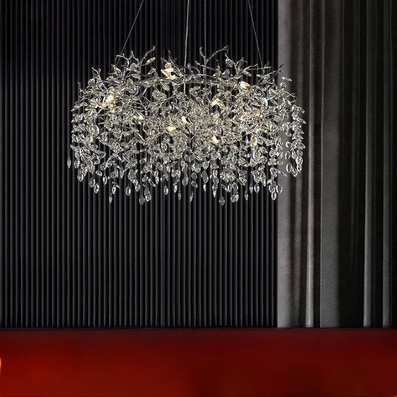 Gold Crystal Tree Chandelier Matte Aluminum Finish