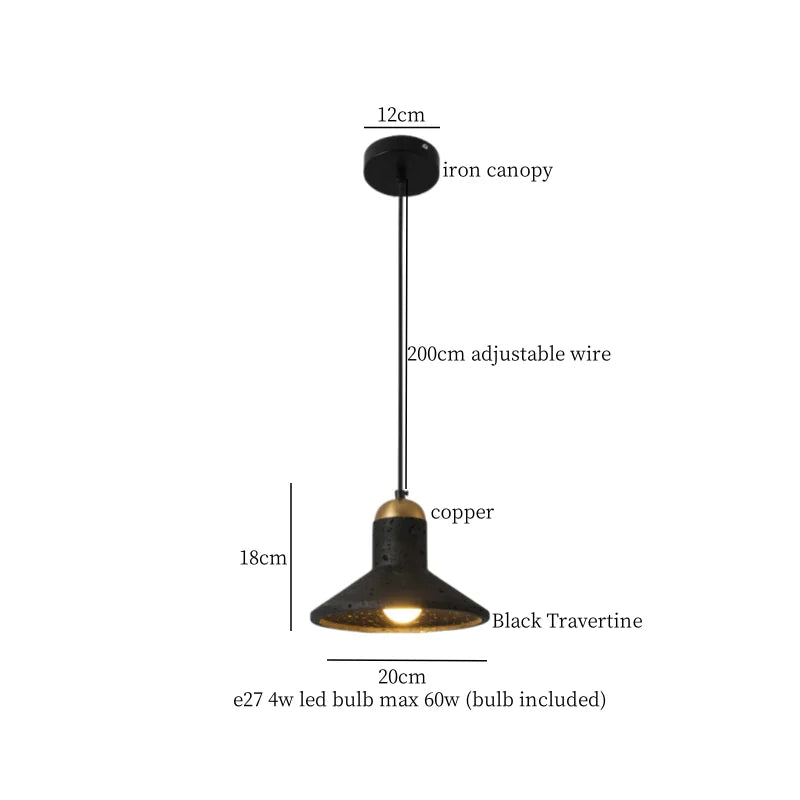 DecorBites™ Black Travertine Pendant Light: Nordic Modern LED Hanging Lamp for Living Room & Bedroom