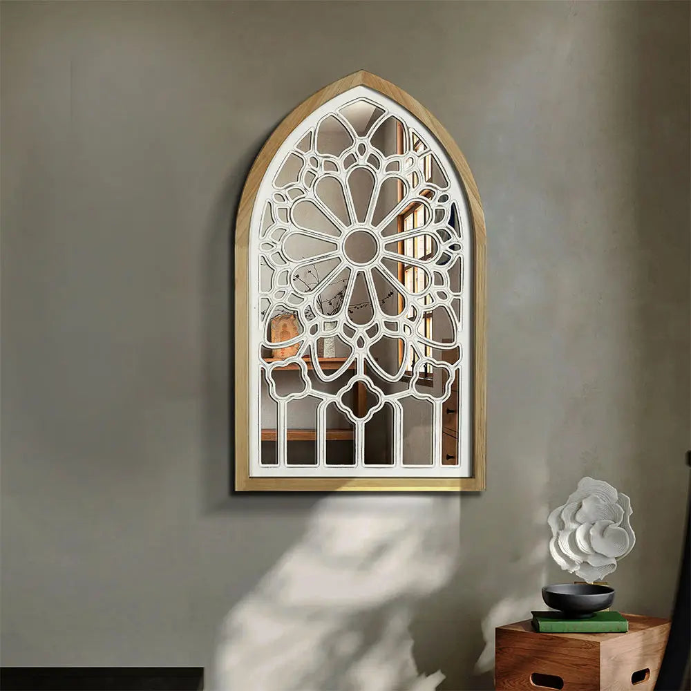Wooden Gothic Wall Mirror 39.5-Inch Carved Frame