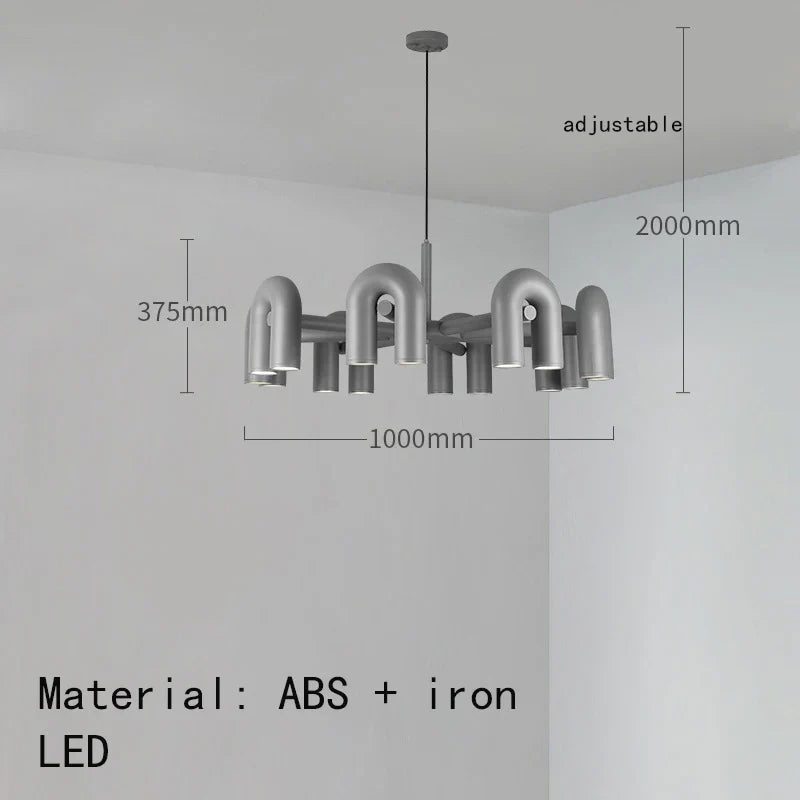 DecorBites™ Art Deco Metal Chandelier in Black, Orange, and Gray - Adjustable Cord - Dining Room, Foyer, Bedroom Lighting