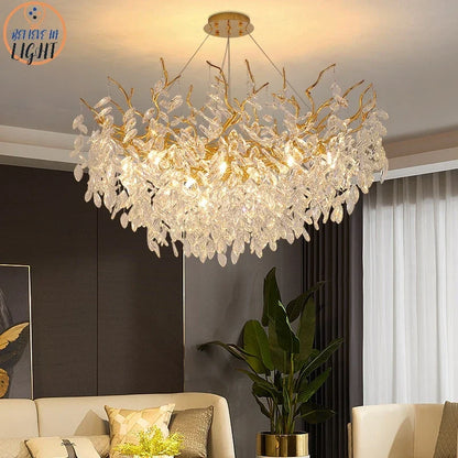 DecorBites™ Gold Crystal Chandeliers for Dining Room Branch Hanging Lamp Large Lighting