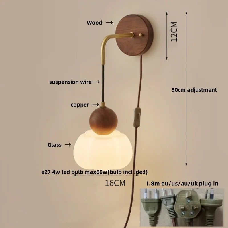 DecorBites™ Copper Adjustable LED Wall Light; Modern Pull Chain Switch Glass Stair Lights