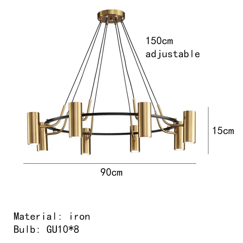 DecorBites™ Gold LED Ring Chandelier | Modern Black Wire Adjustable Lighting Fixture