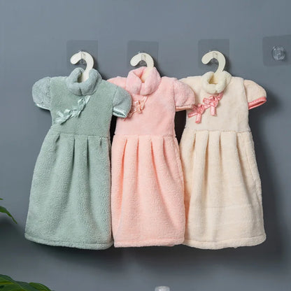 DecorBites™ Coral Fleece Cheongsam Hand Towel: Soft, Absorbent, Quick-Drying For Household & Wall Mount