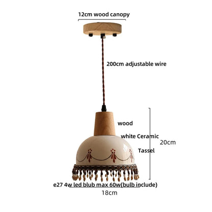 DecorBites™ Brown Wood Ceramic Tassel LED Pendant Lights for Modern Interior Lighting