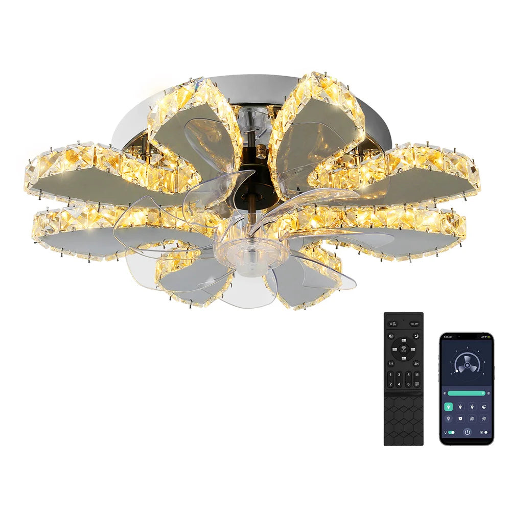 DecorBites™ Crystal LED Ceiling Fan: Remote Control Chandelier for Bedroom & Living Room