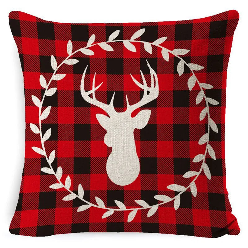 DecorBites™ Elk Print Linen Pillowcase: Festive Christmas Cushion Cover for Sofa - 2023 New Year Decor