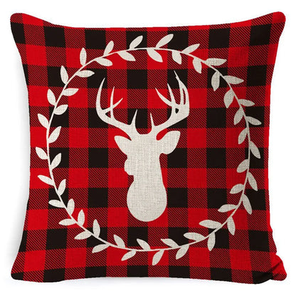 DecorBites™ Elk Print Linen Pillowcase: Festive Christmas Cushion Cover for Sofa - 2023 New Year Decor