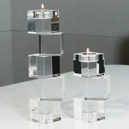 DecorBites™ Geometric Crystal Glass Candle Holder - Home Decor Accent