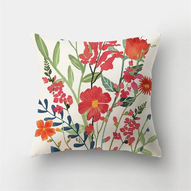 DecorBites™ Deer Animal Short Plush Pillowcase with Natural Leaves and Flowers