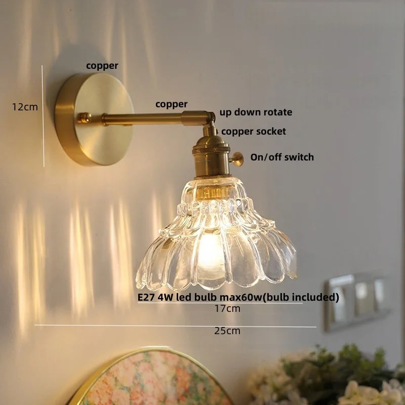 DecorBites™ Clear Glass LED Wall Sconce with Pull Chain, Rotating Copper Socket