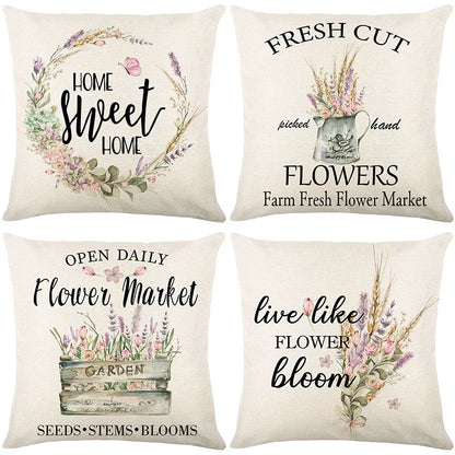 DecorBites™ Lavender Flower Linen Pillowcase for Sofa Car, Living Room Decor, Throw Pillow Case