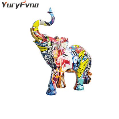 DecorBites™ Elephant Sculpture: Nordic Painting Graffiti Resin Art Figurine & Home Decor Craft