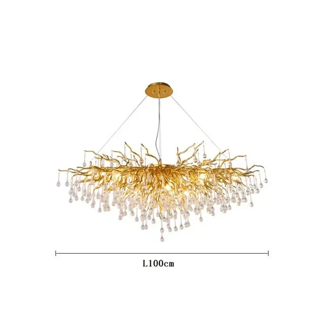 Gold Crystal Branch Chandelier Chrome L160cm