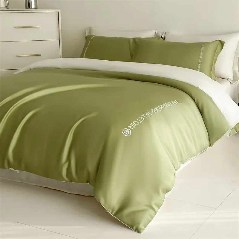 DecorBites™ Cotton Embroidery Bedding Set, 4Pcs Duvet Cover Kit for Double Bed