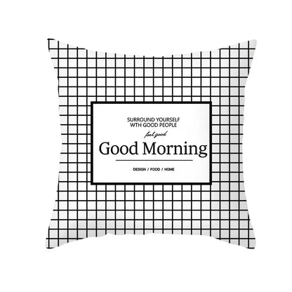 DecorBites™ Black Geometry Letters Print Cushion Cover for Home Decor & Office