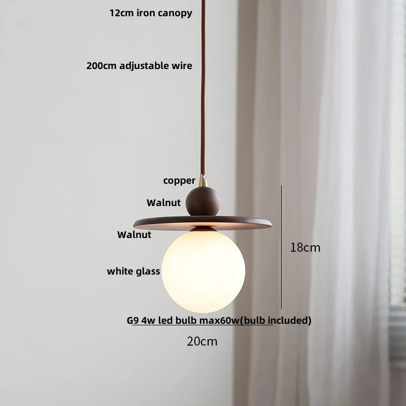 DecorBites™ Glass LED Pendant Lamp with Walnut Wood Brass Accent