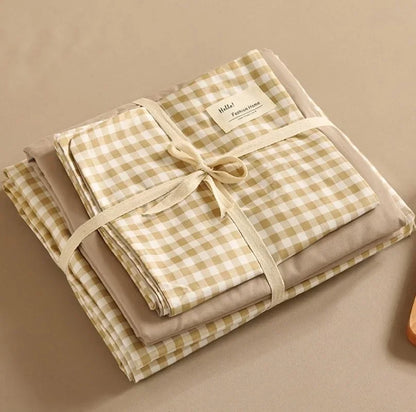 DecorBites™ Japanese Grid Print Bed Set in Washed Cotton for Summer Comfort