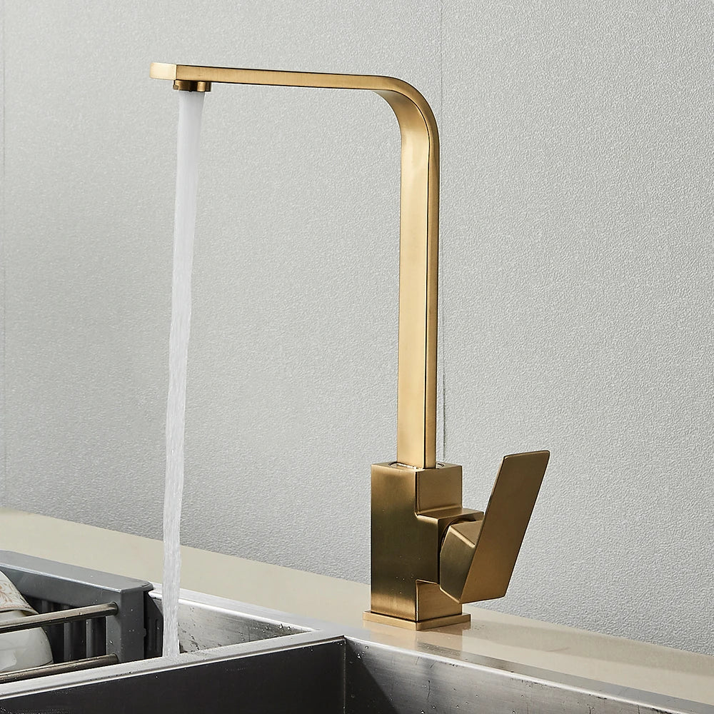 DecorBites™ Brushed Nickel Kitchen Faucet | 360 Rotate Hot Cold Mixer Tap | Single Lever