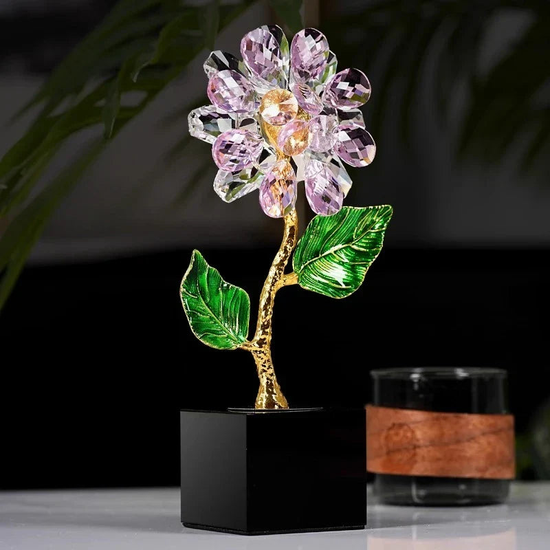 DecorBites™ Crystal Sunflower Metal Sculpture Home Decor Figurine Glass Handicraft