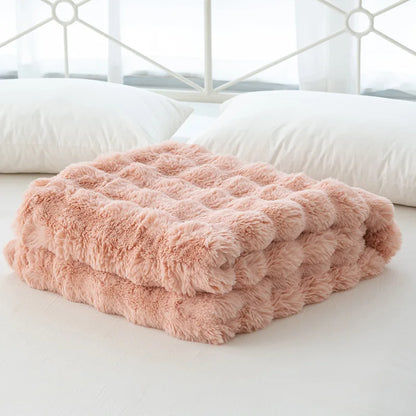 DecorBites™ Cozy Faux Rabbit Velvet Blanket for Office Nap – Twin Size Luxurious Solid Color Woolen Blanket
