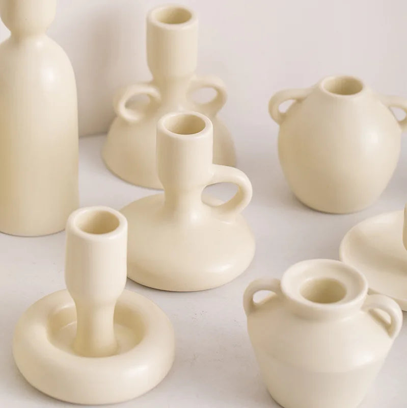 DecorBites™ Geometric Ceramic Candle Holder Set - Decorative Home Decor Ornaments