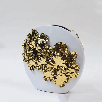 DecorBites™ Gold Embossed Flower Ceramic Vase for Home Decoration and Floral Arrangements