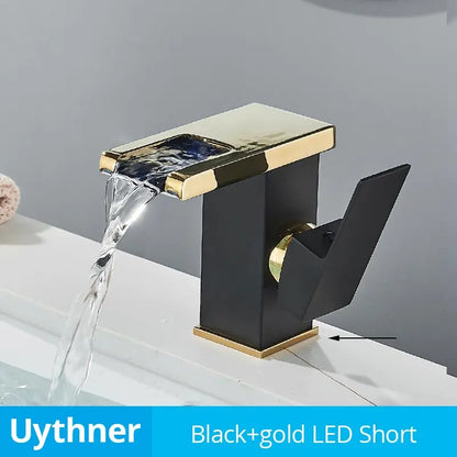 DecorBites™ LED Waterfall Bathroom Sink Faucet Hot Cold Mixer Tap Deck Mounted