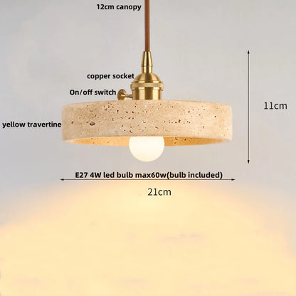 DecorBites™ LED Knob Switch Pendant Lamp Yellow Travertine Copper Wabi Sabi Hanging Lights