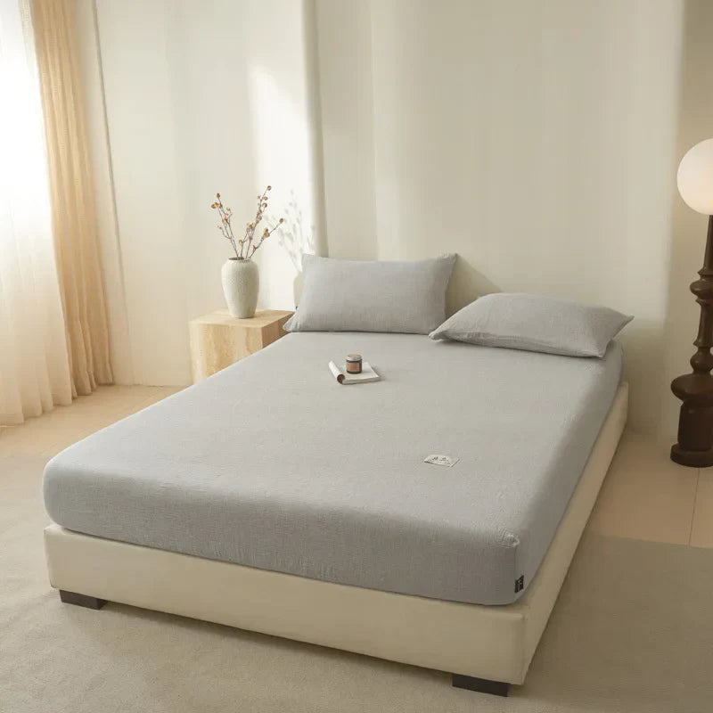 DecorBites™ Cotton Fitted Sheet: Wrinkled Yarn, Nordic Comfort, All Seasons Bed Cover