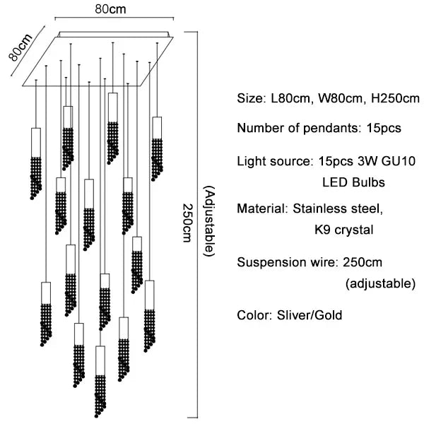 DecorBites™ Crystal LED Chandelier: Modern Luxury Staircase Hanging Fixture for Indoor Spaces