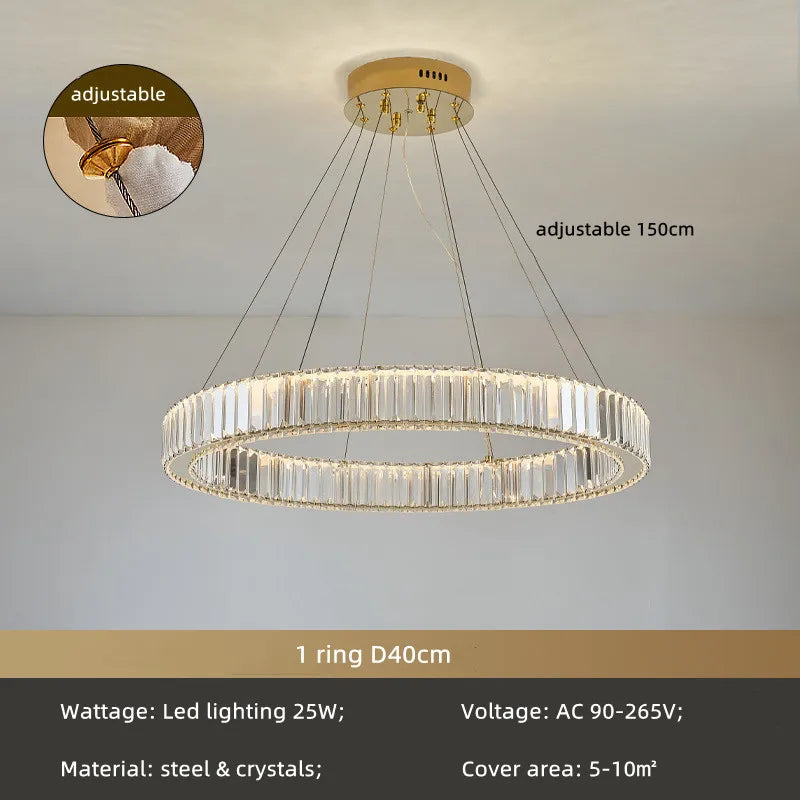 DecorBites™ Crystal Circle LED Chandelier: Nordic Modern Stairs Pendant Lighting with Dimmable LED for Living Room
