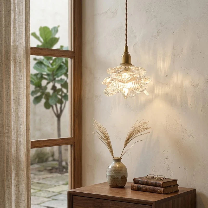 Vintage Green Glass Pendant Light With Brass Details