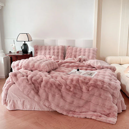 DecorBites™ Deluxe Faux Rabbit Fur Bedding Set: Soft Velvet, Plush Warmth for Winter