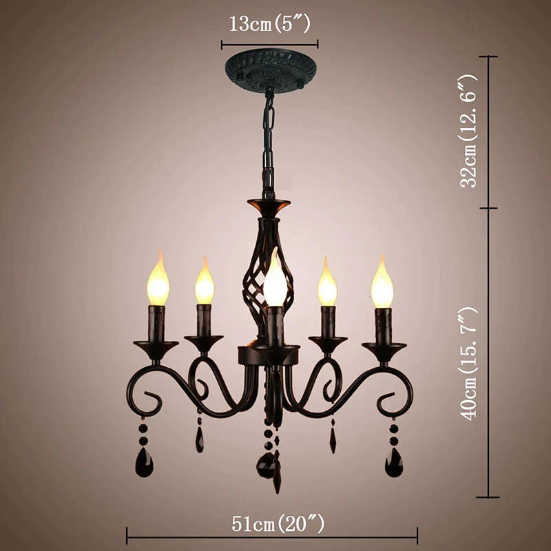 DecorBites™ Crystal Black Chandelier: Elegant Iron Ceiling Light for Bedroom, Dining Room, Study & Children's Room