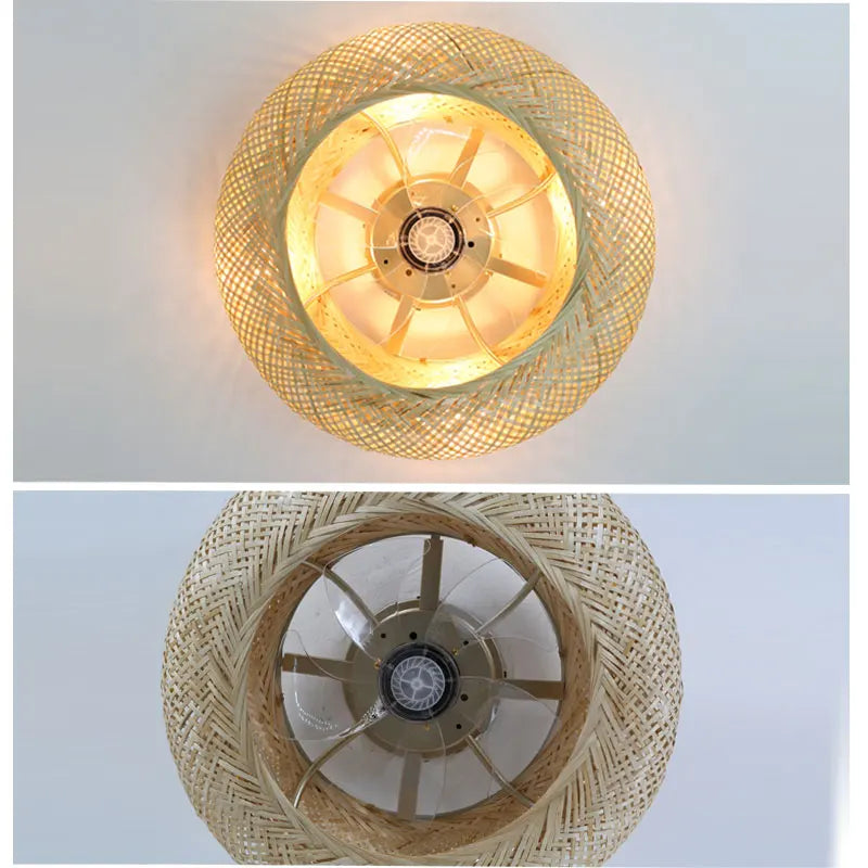 DecorBites™ 50cm Bamboo Ceiling Fan with Lights, Remote Control, Retractable Blades, Silent Operation