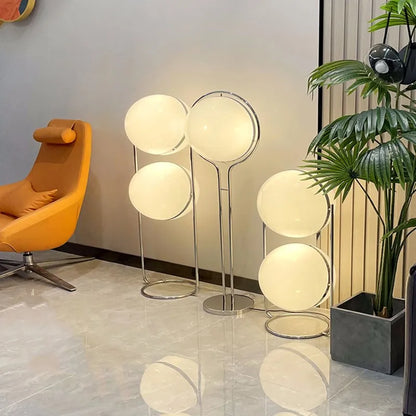 DecorBites™ Garrault LED Chrome Metal Ball Floor Lamp with White Acrylic Shade