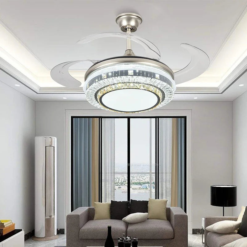 DecorBites™ Gold Crystal Retractable Blades Modern LED Ceiling Fan 42" Smart Lightning