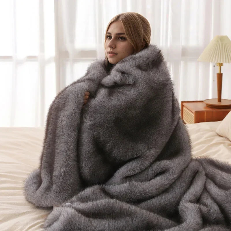 Faux Fox Plush Sofa Blanket