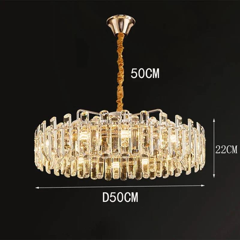 Decorbites™ crystal chandelier pendant light with gold metal fixture and clear glass prisms for living and dining rooms
