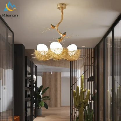 DecorBites™ Bird's Nest Glass LED Ceiling Lamp for Modern Nordic Living Room Decor