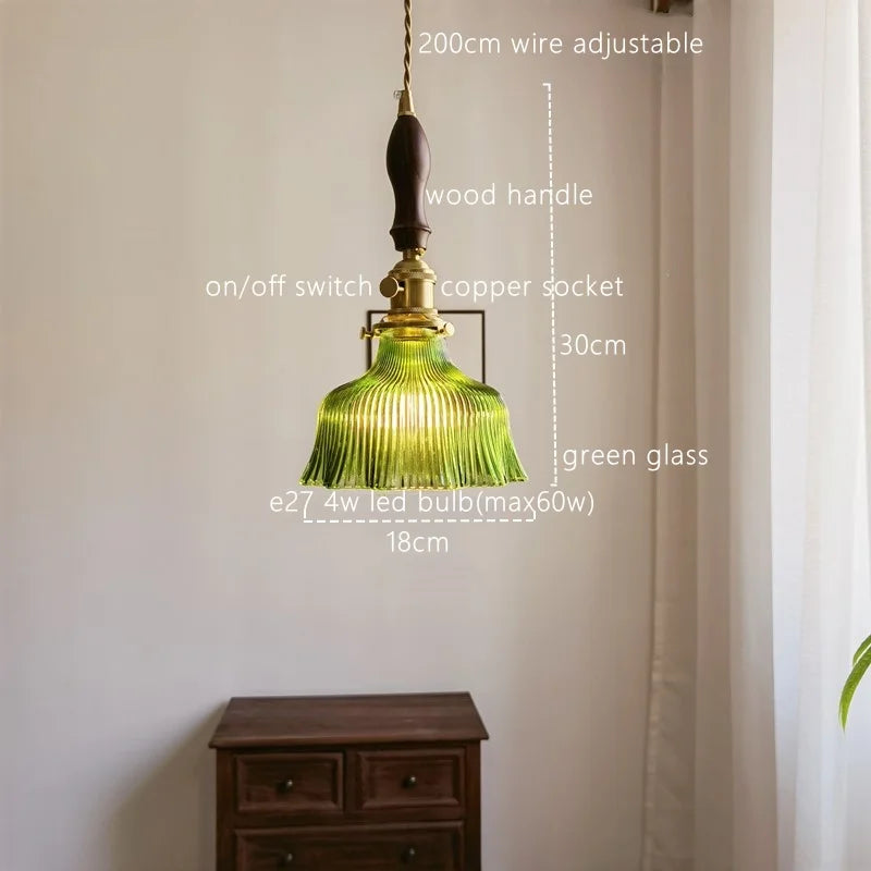 Green Glass Pendant Light Japanese Design Dining