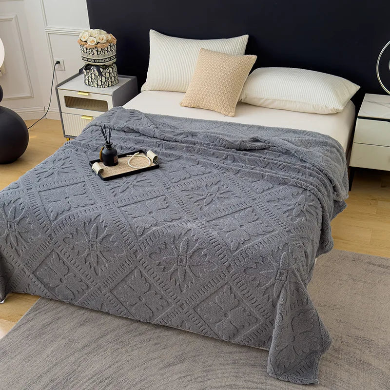 DecorBites™ Jacquard Coral Velvet Sofa Cover Blanket | Soft & Warm for Spring/Autumn