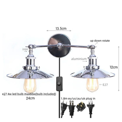 DecorBites™ Industrial Retro LED Wall Lamp with Two Heads and Pull Chain Switch