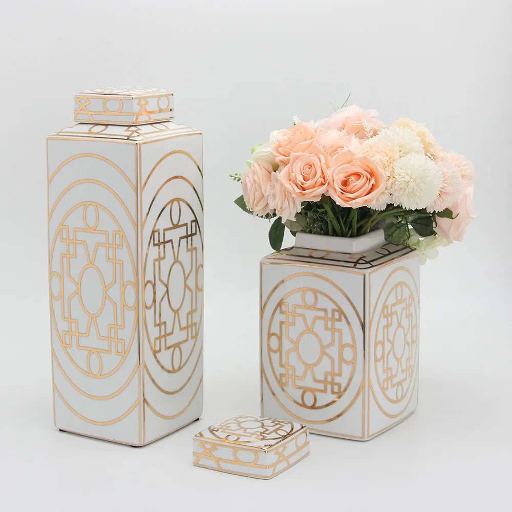Gold Ceramic Cylinder Vase