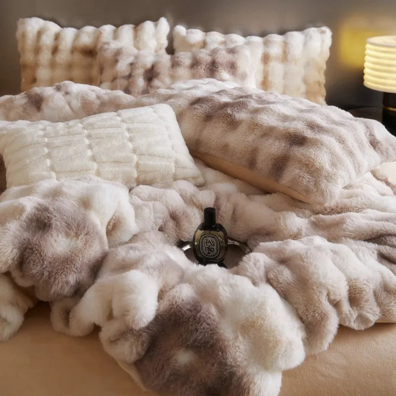 Blue Grey Faux Fur Bedding