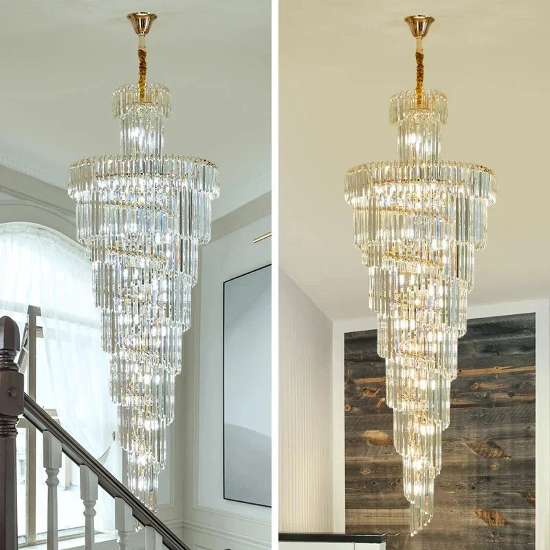 Modern Gold Crystal Staircase Pendant Chandelier