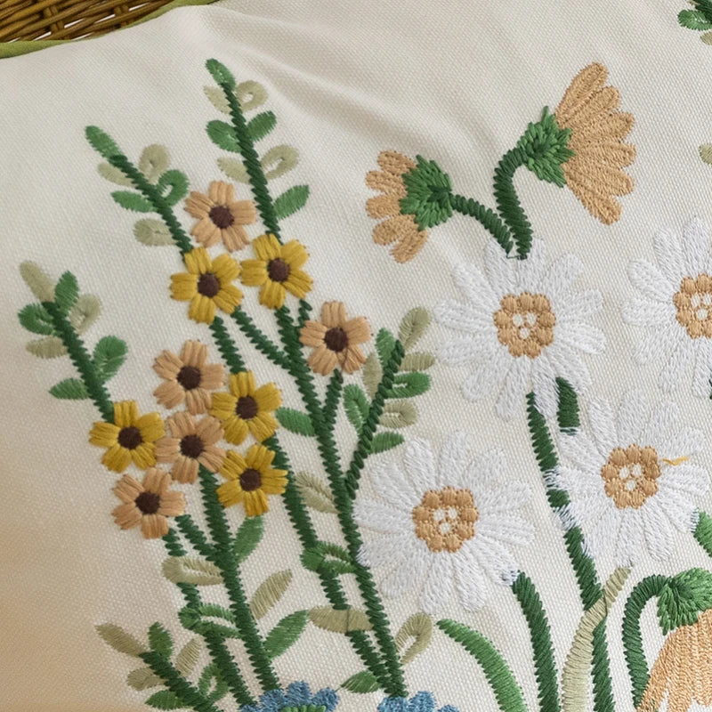 DecorBites™ Cotton Linen Embroidery Japanese Style Pillowcase 45x45cm