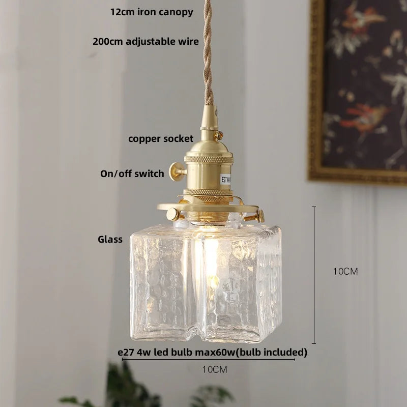 DecorBites™ Cube Amber Glass LED Pendant Lamp | Modern Hanging Light Fixtures