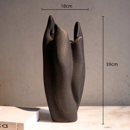 DecorBites™ Irregular Pleated Ceramic Vase for Home Decoration and Floral Arrangement